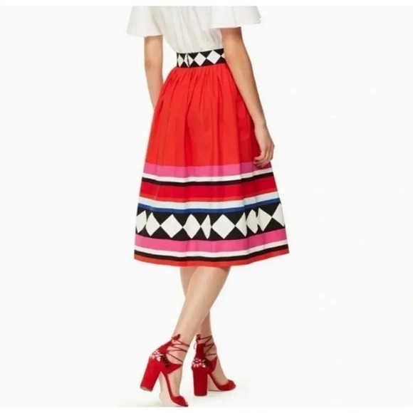 Kate Spade Geo Border Poplin Midi Skirt Size 0 - Picture 2 of 13